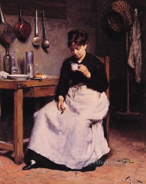 Victor Gabriel Gilbert Painting - A Cup of Coffee genre Victor Gabriel Gilbert
